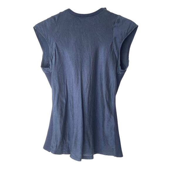 FRAME T-Shirt Fitted Silk in Navy Blue Short Sleeve Size SMALL Petite - Picture 1 of 6